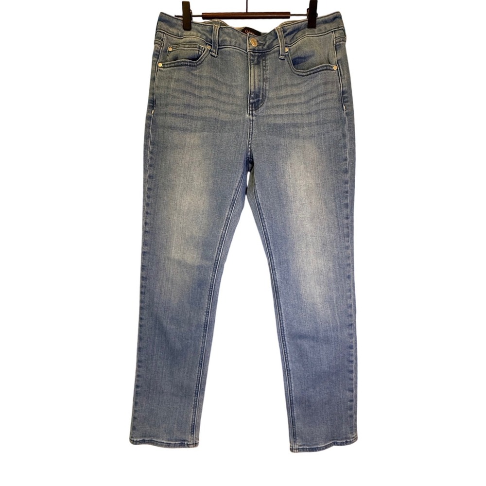 Quince Womens Luna Stretch Slim Straight Jeans Seaside Blue 30